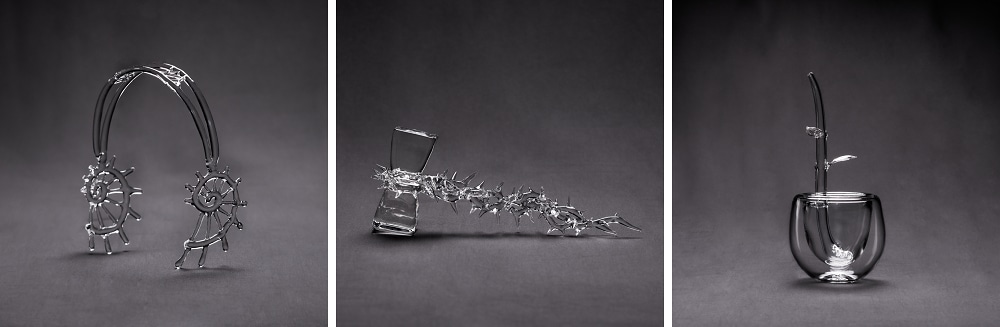 Three glass sculptures