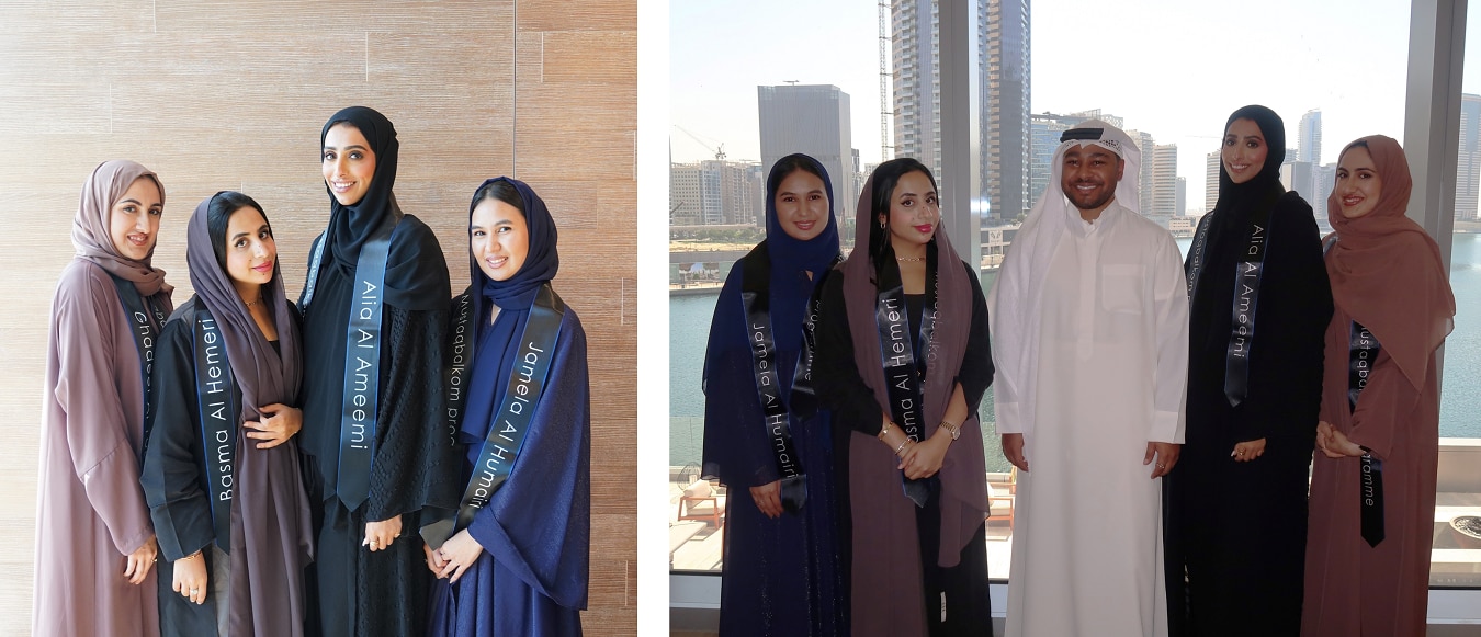 Two photos of group of graduates