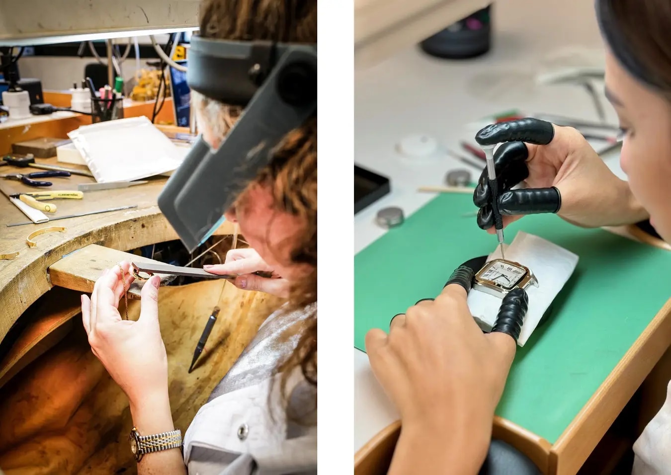 Two photos from a jewellery and watch workshop
