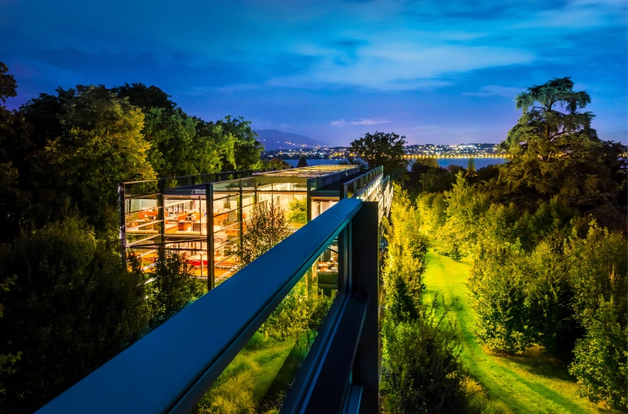 A view on the headquarters of Richemont in Bellvue, Geneva, Switzerland by night