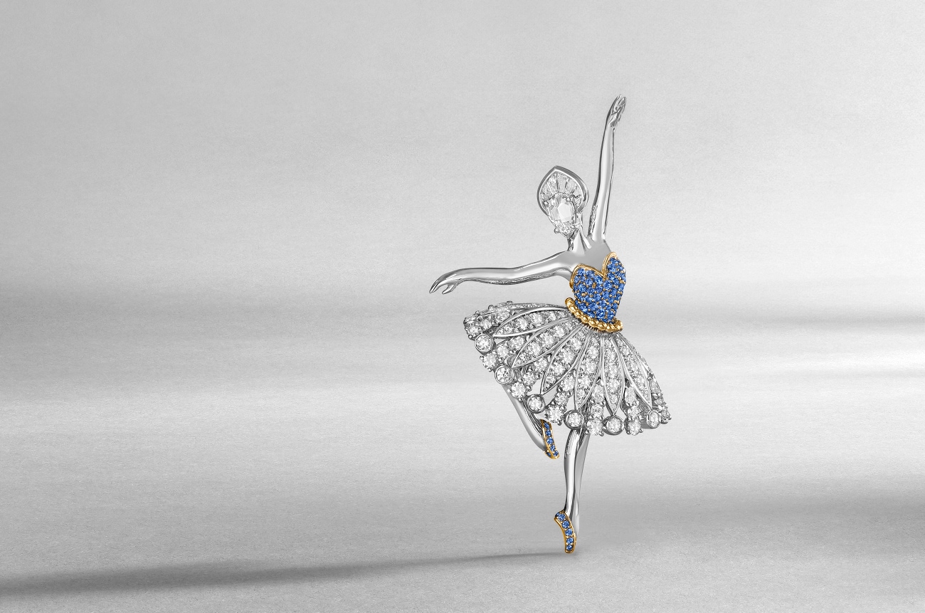A clip in a shape of ballerina, encrusted with diamonds